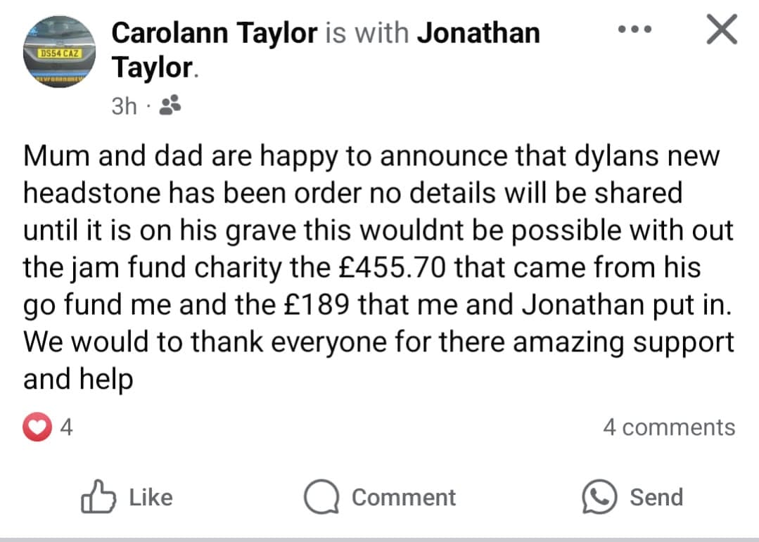 £1,555 donated by the JAM Fund